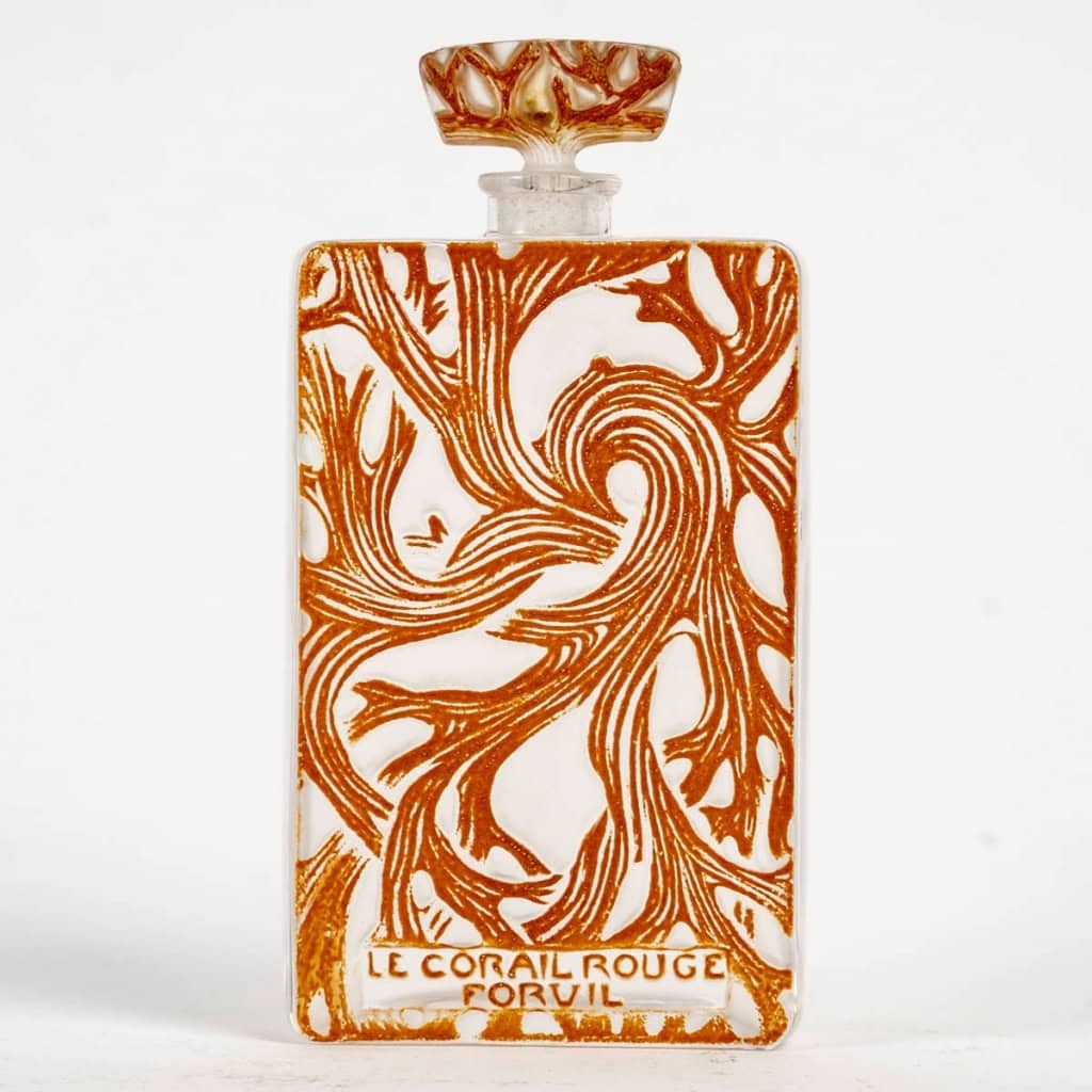 Flacon « Corail Rouge » verre blanc émaillé corail de René LALIQUE pour Forvil | Biron |||||