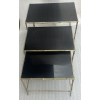 1970′ Tables Gigognes Maison Baguès, 3 Plateaux Miroir Noir et Montants Décor Bambou