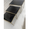 1970′ Tables Gigognes Maison Baguès, 3 Plateaux Miroir Noir et Montants Décor Bambou
