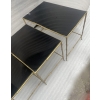 1970′ Tables Gigognes Maison Baguès, 3 Plateaux Miroir Noir et Montants Décor Bambou