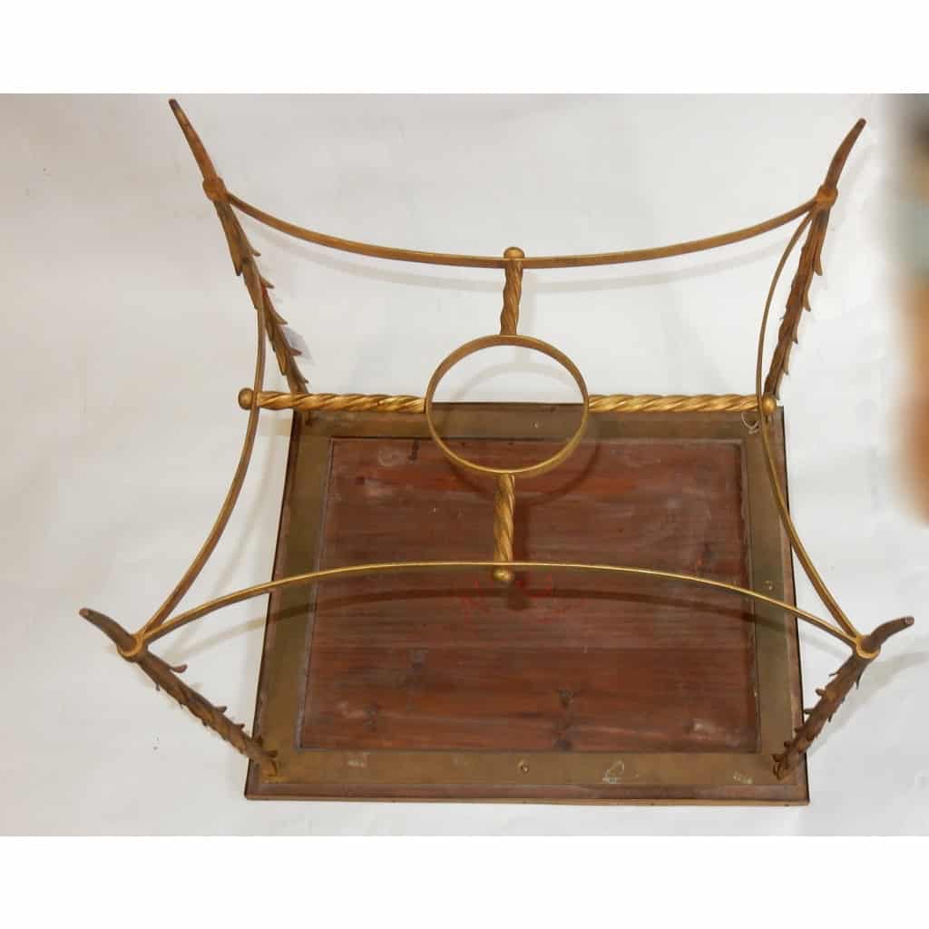 1950/70 Table Plateau Laque de Chine Maison Jansen En Bronze Décor Palmier | Biron 1950/70 Table Plateau Laque de Chine Maison Jansen En Bronze Décor Palmier