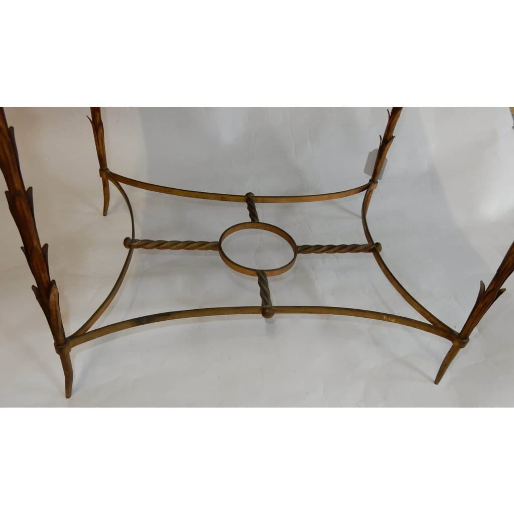 1950/70 Table Plateau Laque de Chine Maison Jansen En Bronze Décor Palmier | Biron 1950/70 Table Plateau Laque de Chine Maison Jansen En Bronze Décor Palmier