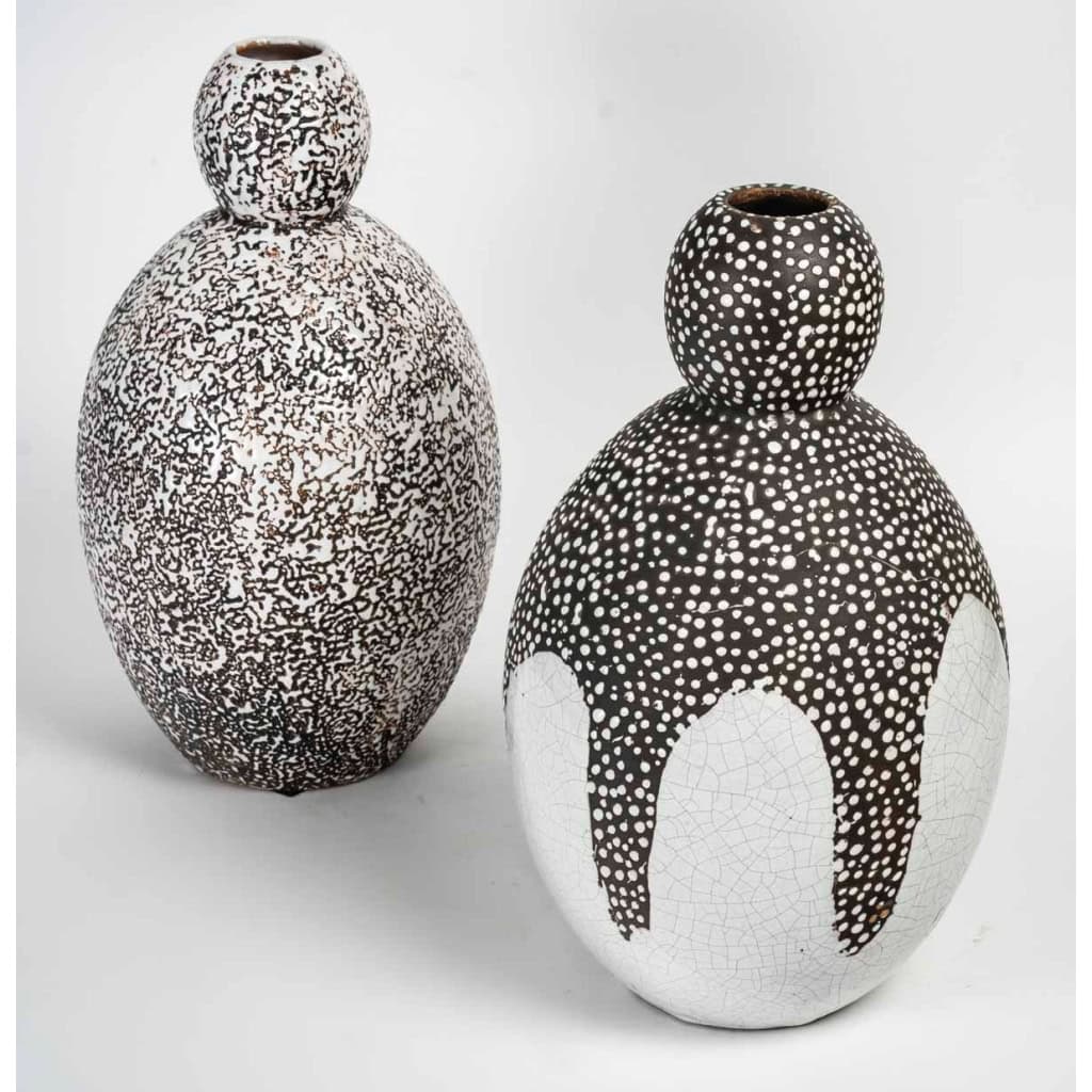 Primavera, Impressionnante Paire de Vases en Terre Cuite Emaillée vers 1925 | Biron ||||||||||||