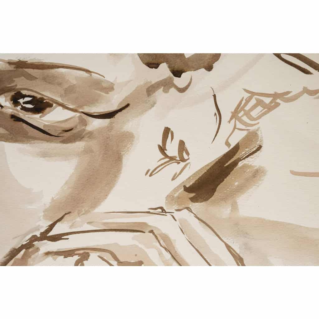 Peinture à l’eau sur papier, portrait d’une femme Africaine, XXème siècle. | Biron Peinture à l’eau sur papier, portrait d’une femme Africaine, XXème siècle.