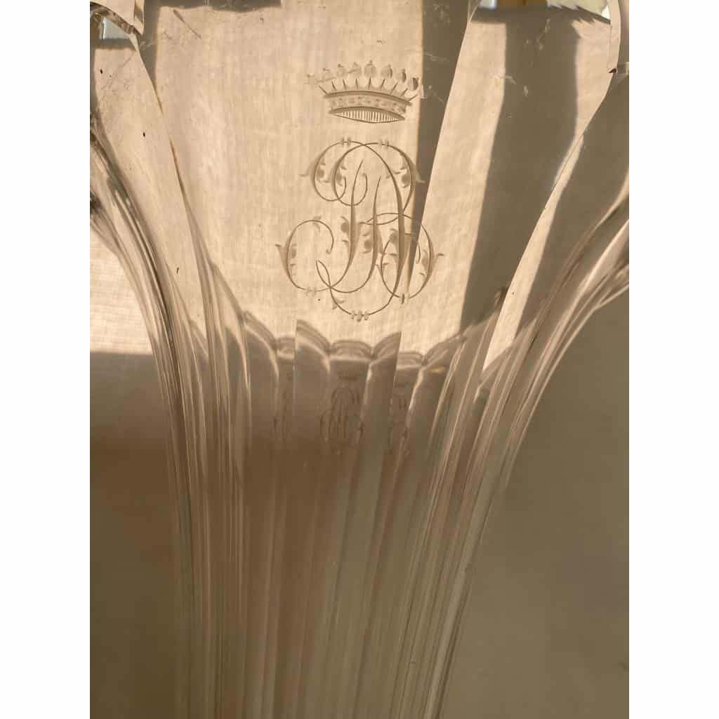 1870′ Paire de Cornets Baccarat Ou Similaires Monture Bronze, Monogramme a la Couronne 11