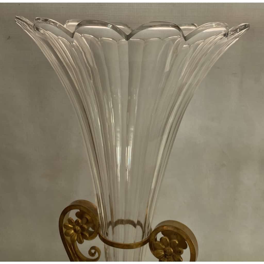1870′ Paire de Cornets Baccarat Ou Similaires Monture Bronze, Monogramme a la Couronne 13