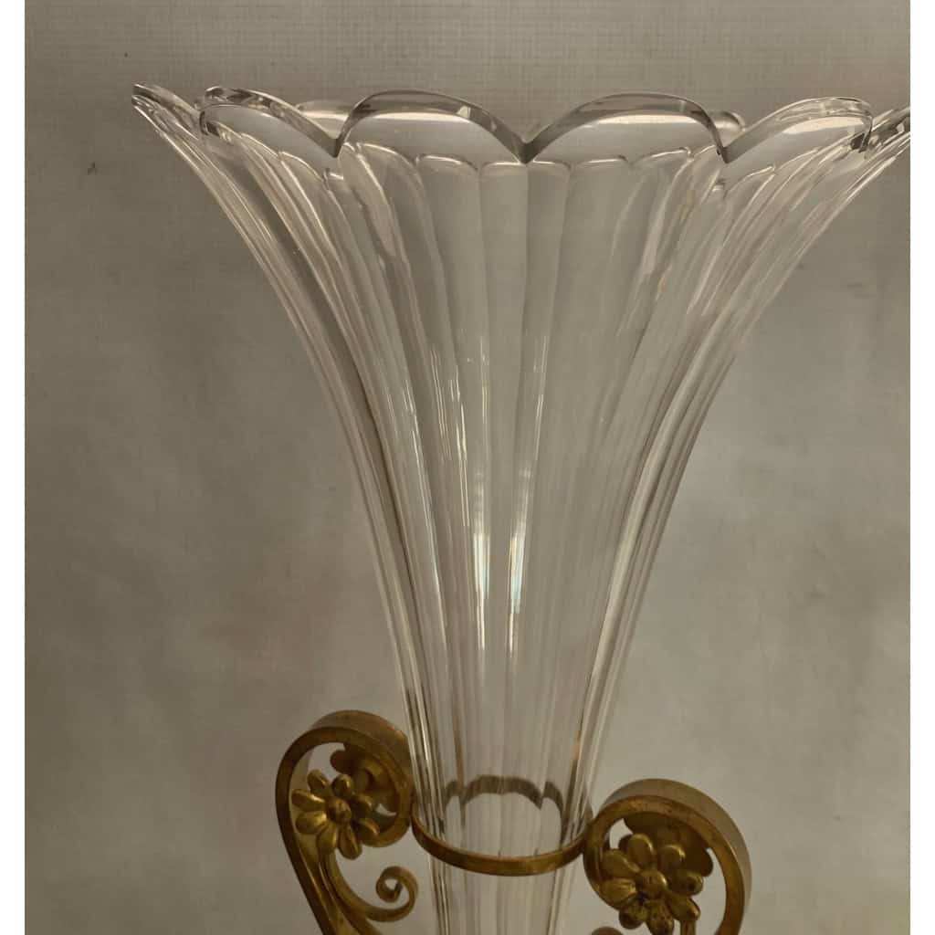 1870′ Paire de Cornets Baccarat Ou Similaires Monture Bronze, Monogramme a la Couronne 4