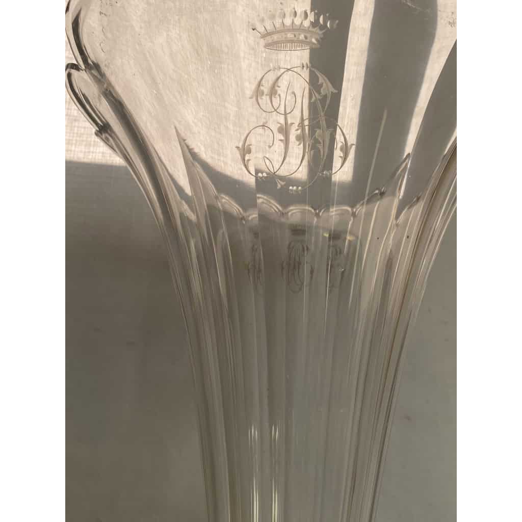 1870′ Paire de Cornets Baccarat Ou Similaires Monture Bronze, Monogramme a la Couronne 5