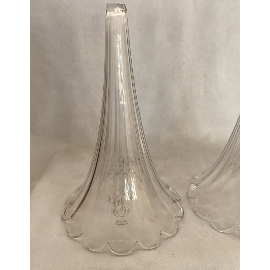 1870′ Paire de Cornets Baccarat Ou Similaires Monture Bronze, Monogramme a la Couronne 7