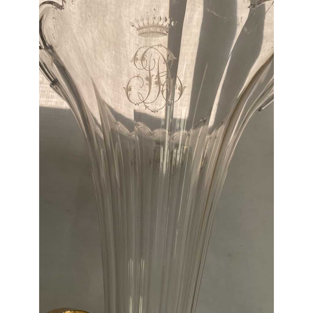1870′ Paire de Cornets Baccarat Ou Similaires Monture Bronze, Monogramme a la Couronne 10