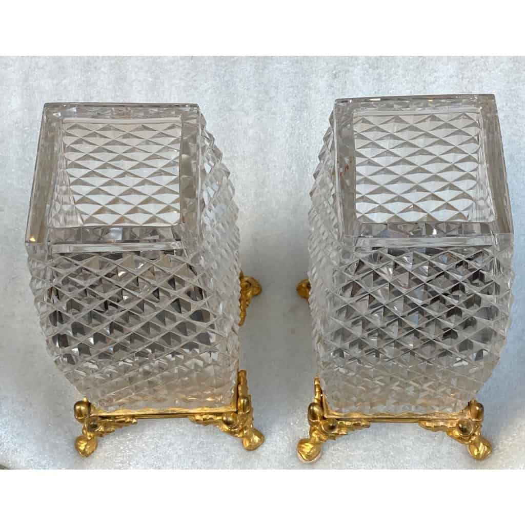 1880′ Paire De Vases Baccarat , L’ Escalier De Cristal,Période Japonisante Socle Bronze Doré Signé 3