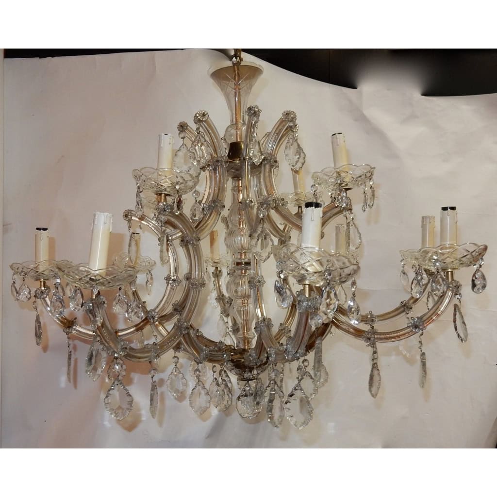 1950′ Lustre Cage En Cristal de Bohême 12 Lampes | Biron |||||||||