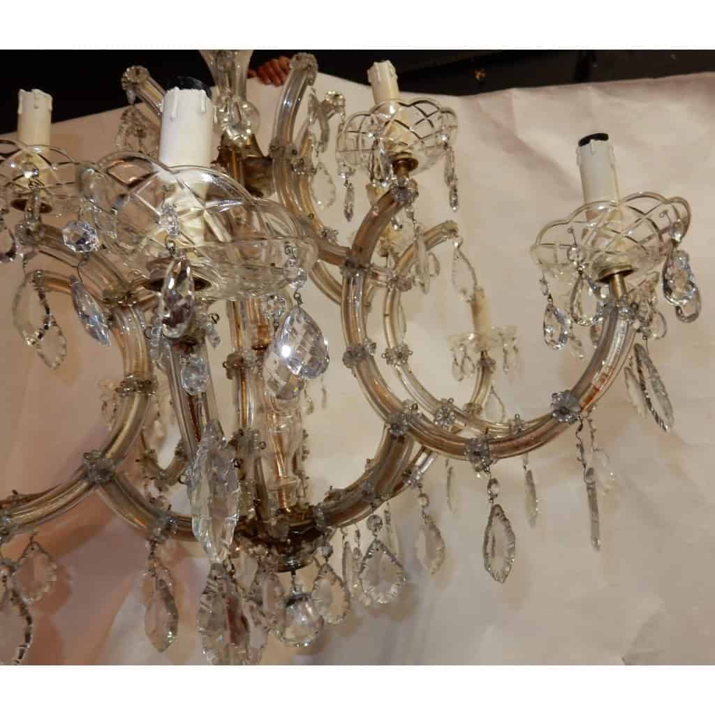 1950′ Lustre Cage En Cristal de Bohême 12 Lampes | Biron 1950′ Lustre Cage En Cristal de Bohême 12 Lampes