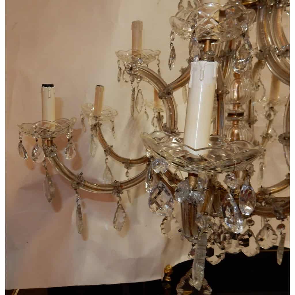 1950′ Lustre Cage En Cristal de Bohême 12 Lampes | Biron 1950′ Lustre Cage En Cristal de Bohême 12 Lampes