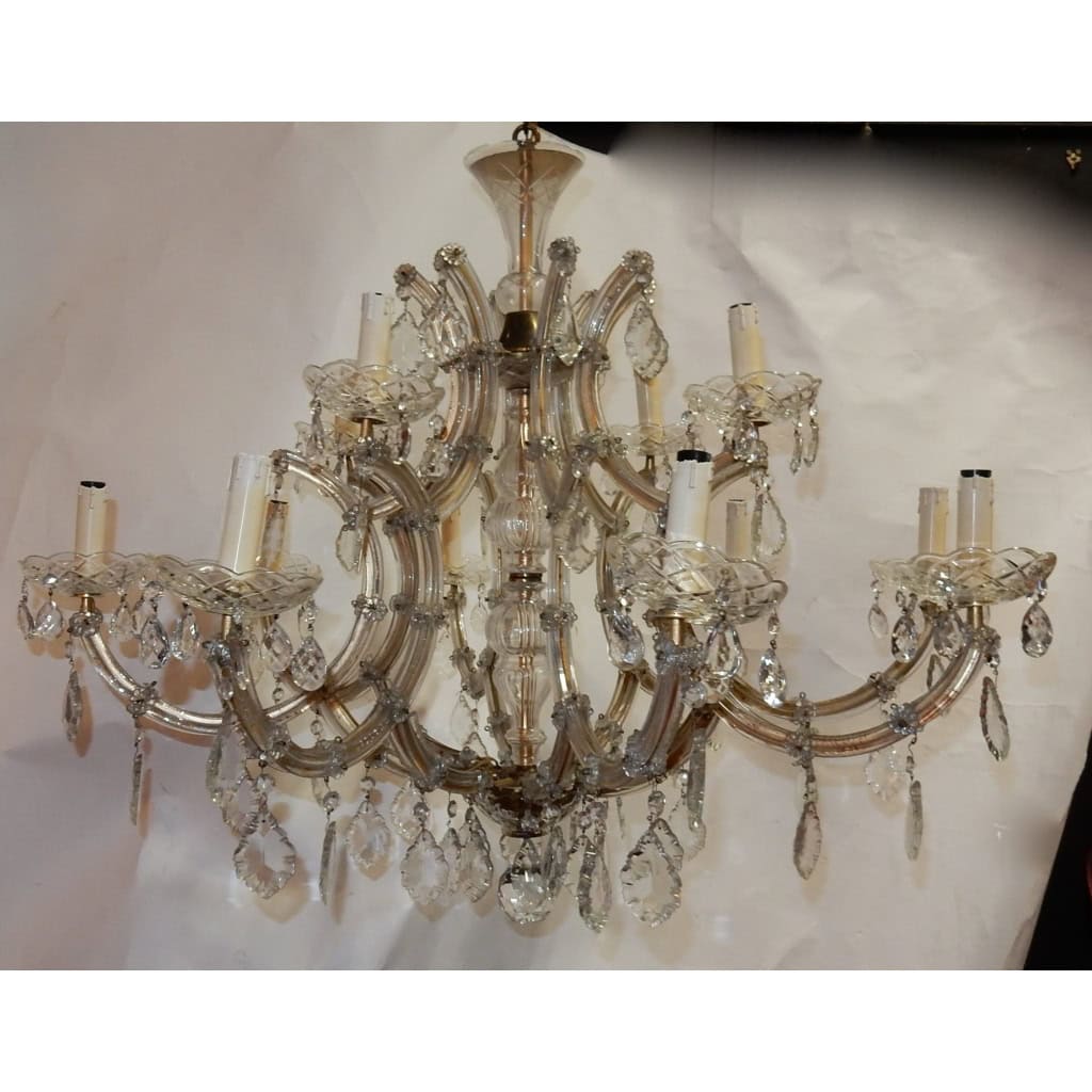 1950′ Lustre Cage En Cristal de Bohême 12 Lampes | Biron 1950′ Lustre Cage En Cristal de Bohême 12 Lampes