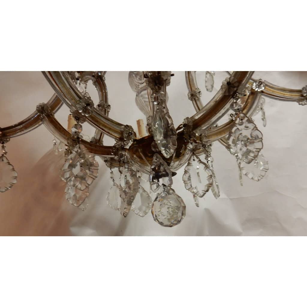 1950′ Lustre Cage En Cristal de Bohême 12 Lampes | Biron 1950′ Lustre Cage En Cristal de Bohême 12 Lampes