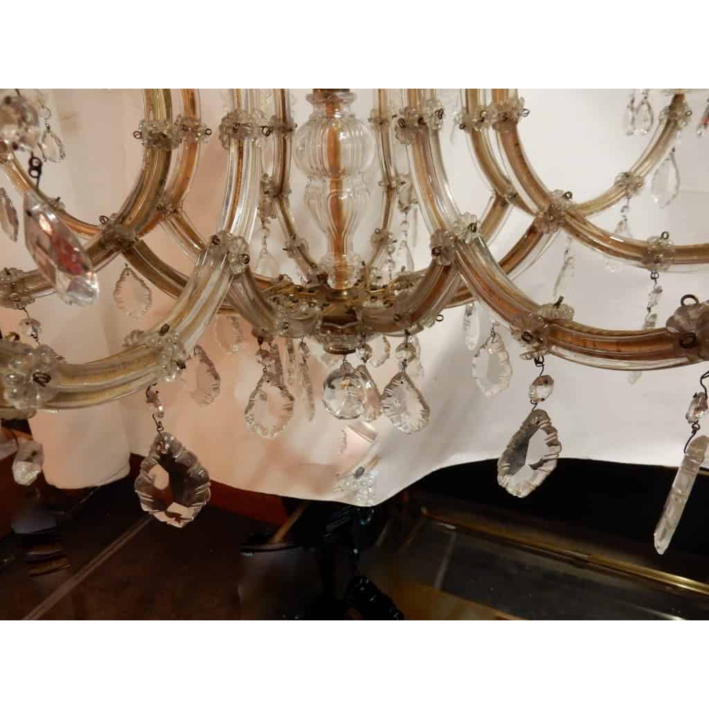 1950′ Lustre Cage En Cristal de Bohême 12 Lampes | Biron 1950′ Lustre Cage En Cristal de Bohême 12 Lampes