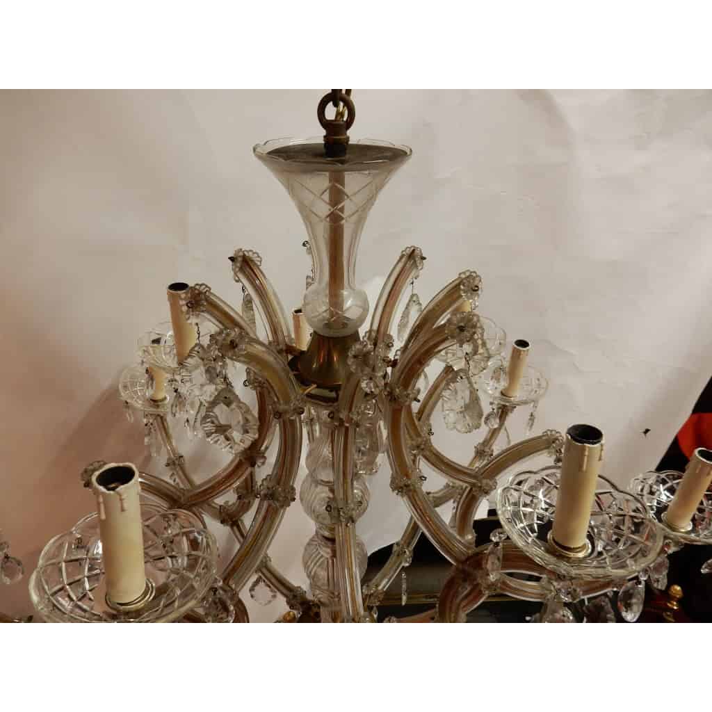 1950′ Lustre Cage En Cristal de Bohême 12 Lampes | Biron 1950′ Lustre Cage En Cristal de Bohême 12 Lampes