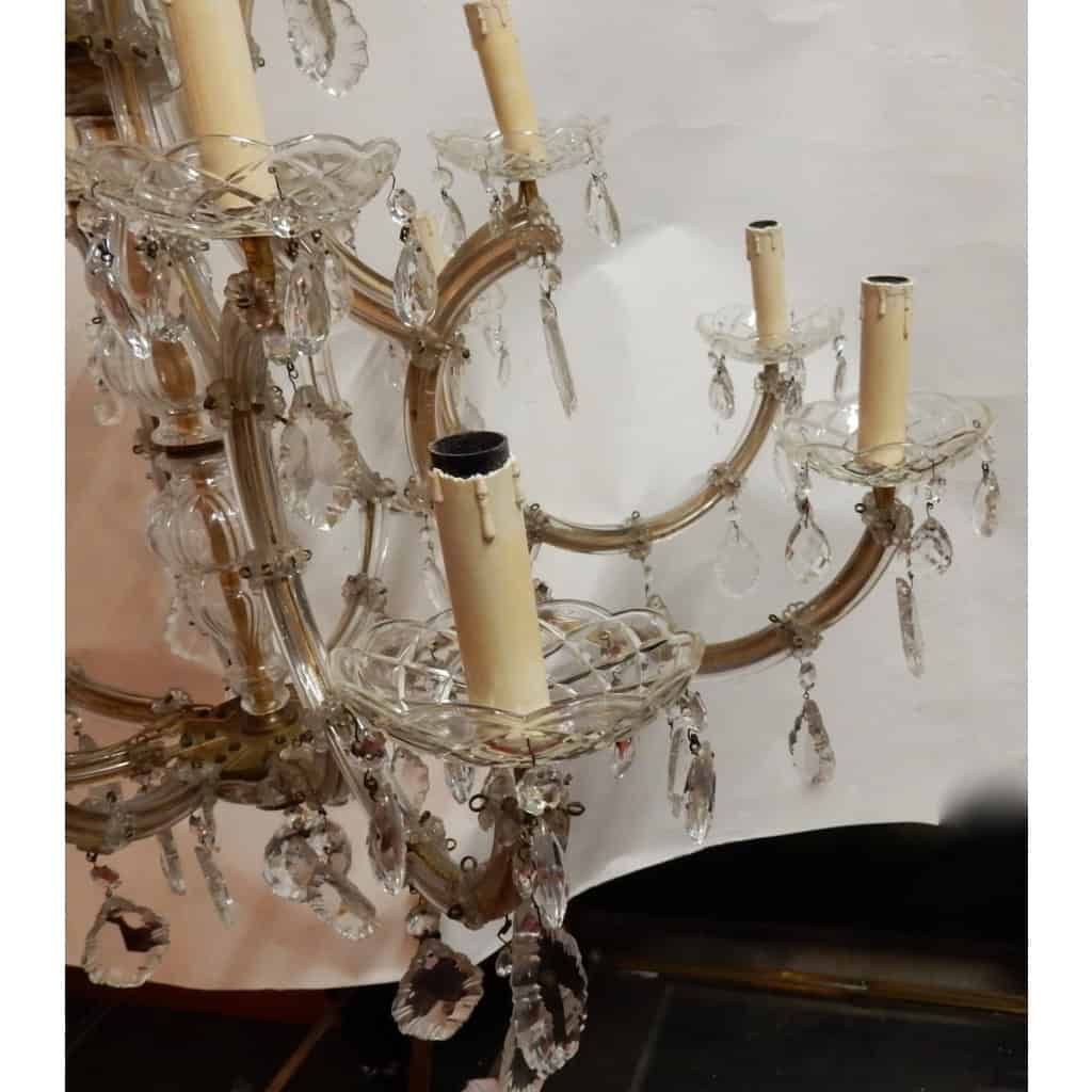 1950′ Lustre Cage En Cristal de Bohême 12 Lampes | Biron 1950′ Lustre Cage En Cristal de Bohême 12 Lampes