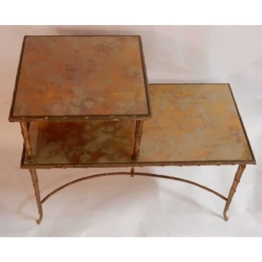 1970′ Table à Étage En Bronze Doré Décor Palmier Maison Charles