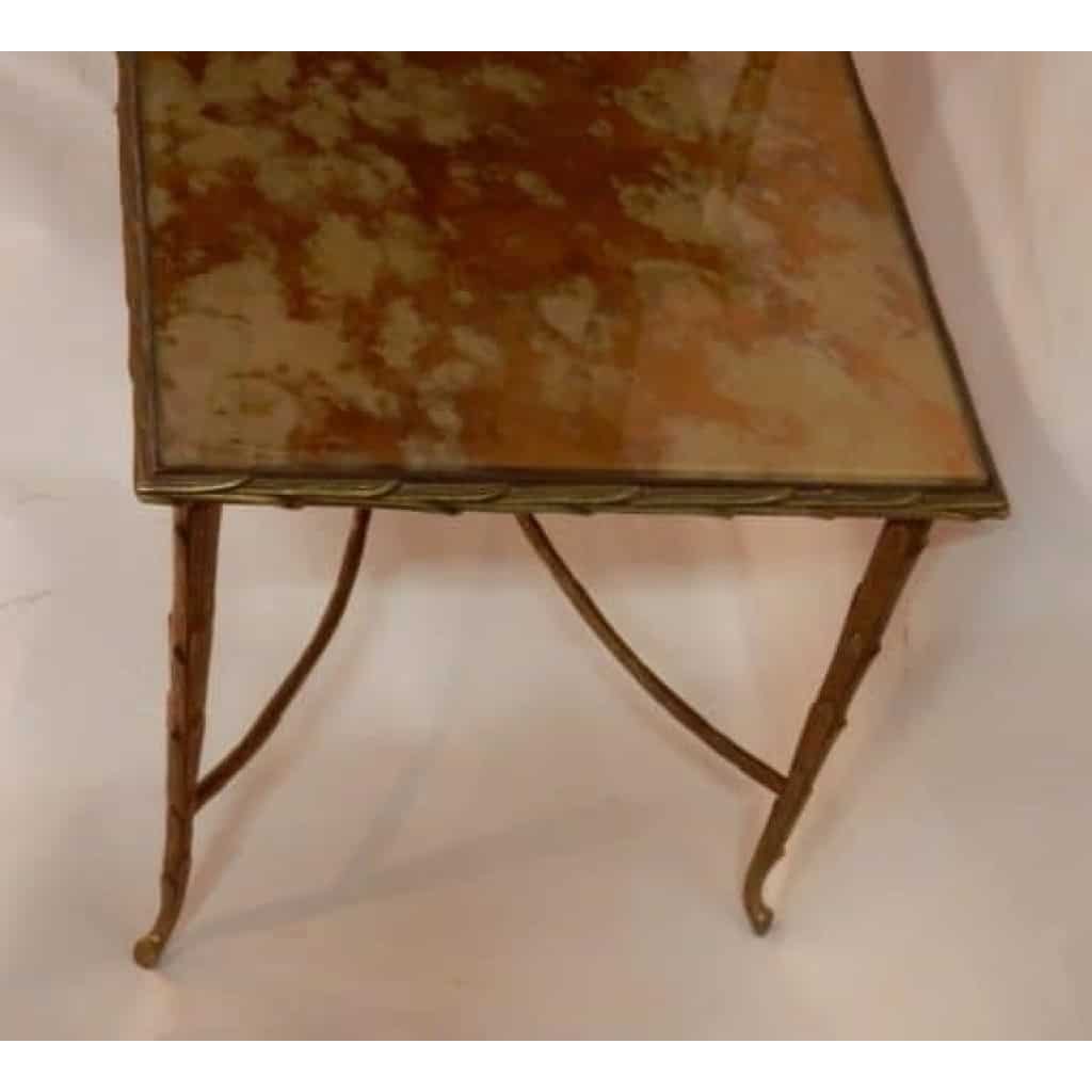 1970′ Table à Étage En Bronze Doré Décor Palmier Maison Charles