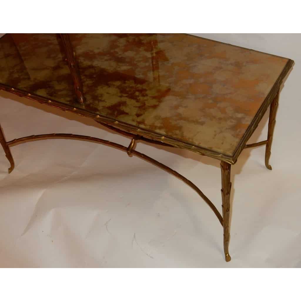 1970′ Table à Étage En Bronze Doré Décor Palmier Maison Charles