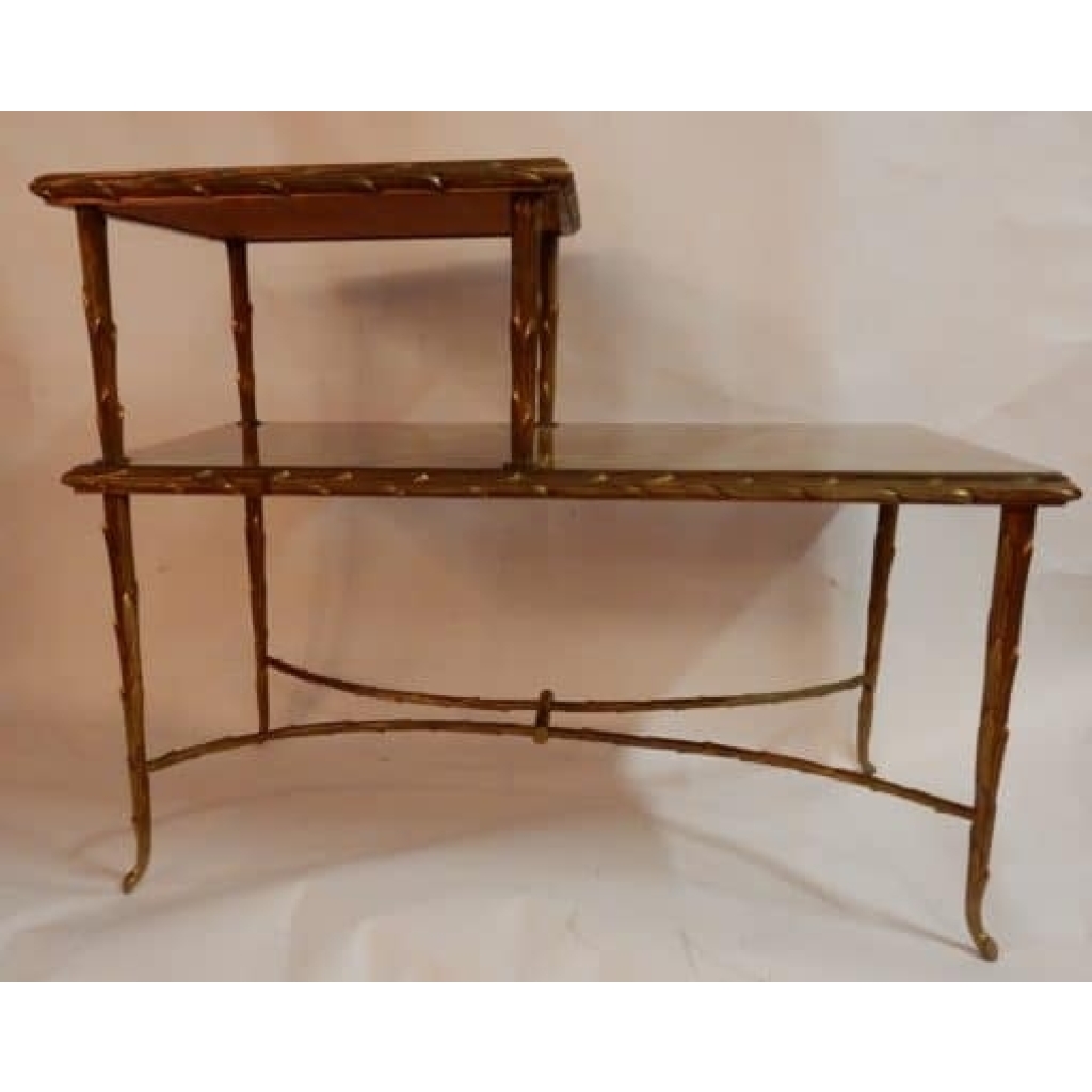 1970′ Table à Étage En Bronze Doré Décor Palmier Maison Charles