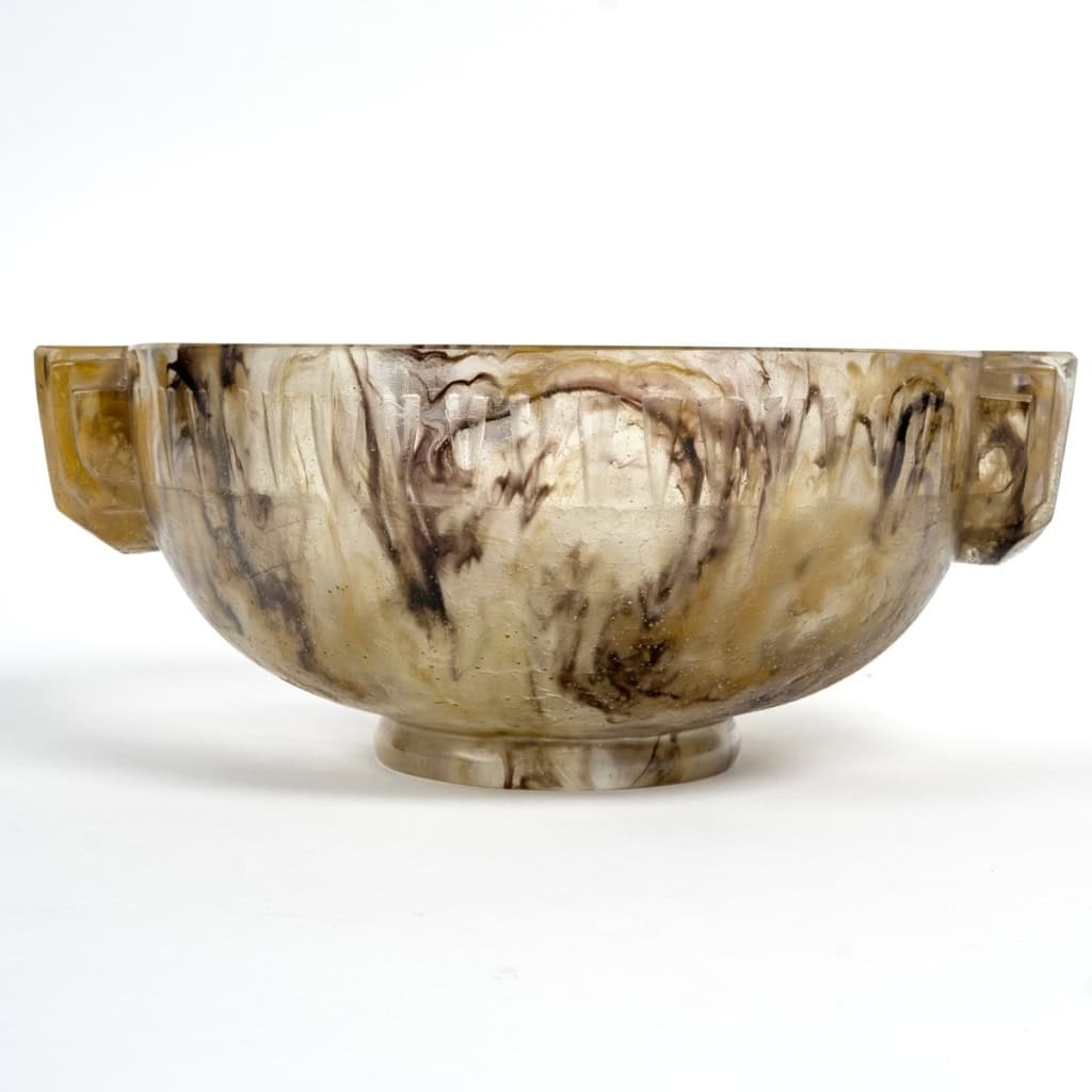 Coupe « Anses Frises Triangles » pâte de verre polychrome François DECORCHEMONT | Biron ||||||||||