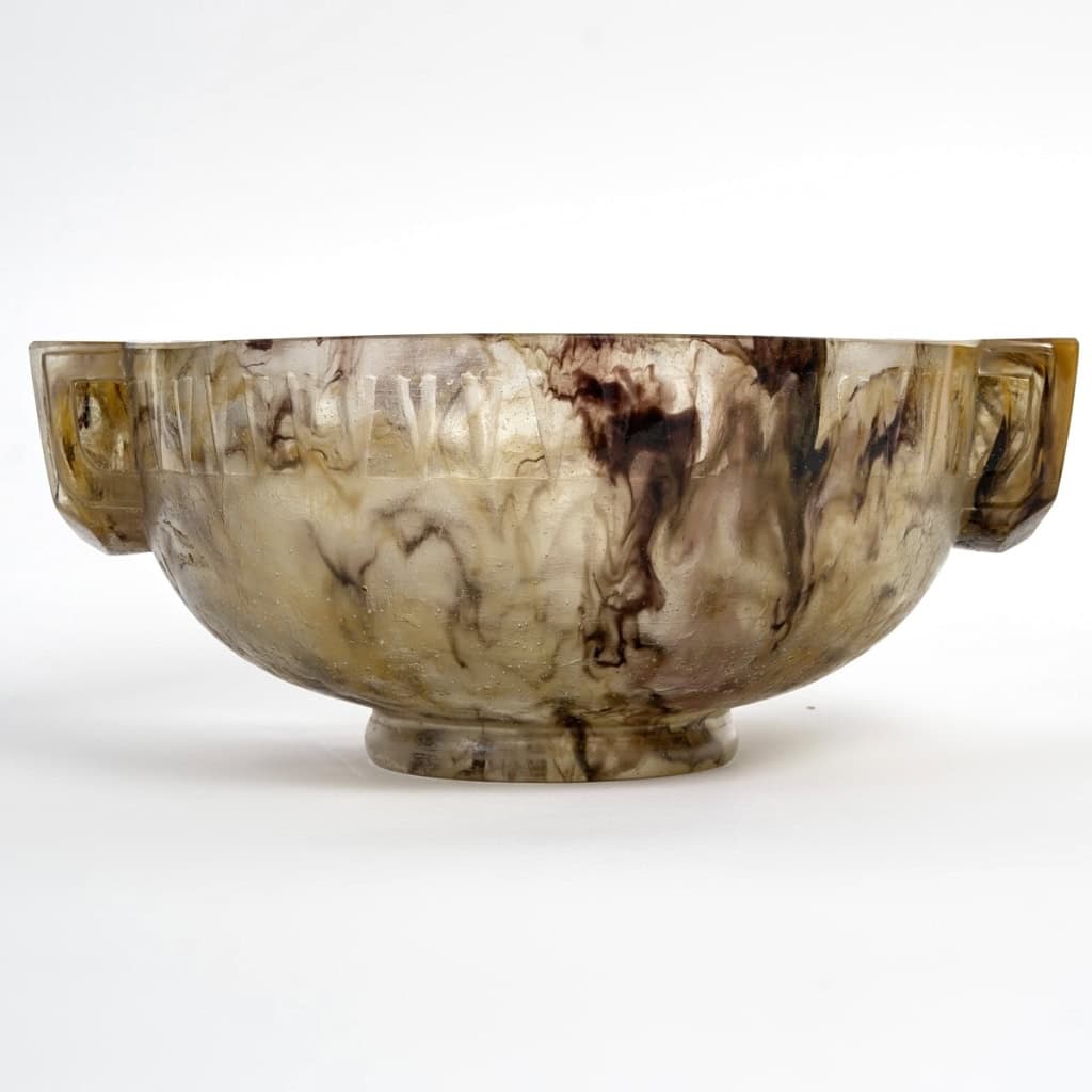 Coupe « Anses Frises Triangles » pâte de verre polychrome François DECORCHEMONT | Biron Coupe "Anses Frises Triangles" pâte de verre polychrome François DECORCHEMONT
