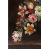École française, Bouquet de tulipes, roses et fruits sur un entablement huile sur toile d’époque Napoléon III | Biron École française, Bouquet de tulipes, roses et fruits sur un entablement huile sur toile d'époque Napoléon III
