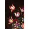 École française, Bouquet de tulipes, roses et fruits sur un entablement huile sur toile d’époque Napoléon III | Biron École française, Bouquet de tulipes, roses et fruits sur un entablement huile sur toile d'époque Napoléon III