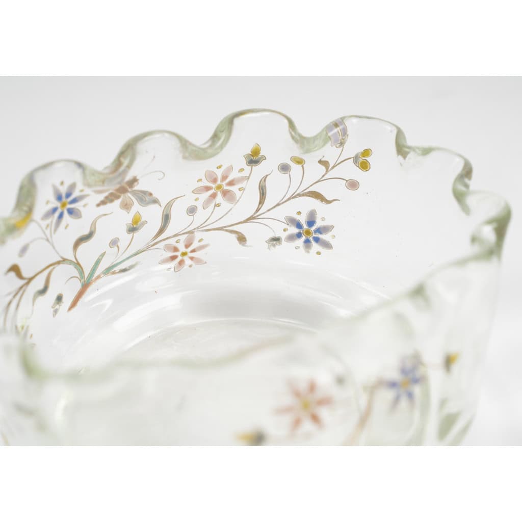 Cristallerie émile Gallé, Coupe Polylobée En Verre émaillé à Décor De Libellule, Art Nouveau Cristallerie émile Gallé, Coupe Polylobée En Verre émaillé à Décor De Libellule, Art Nouveau