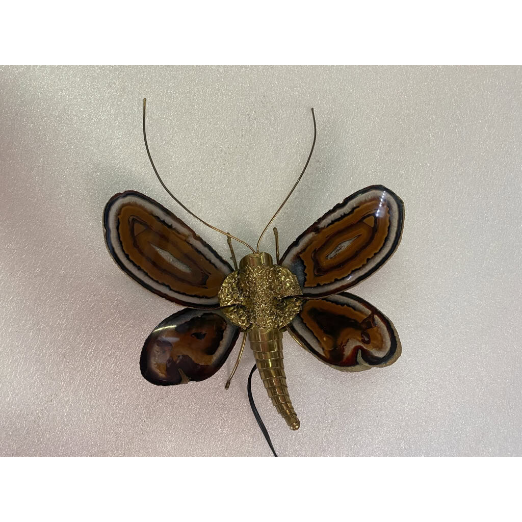 1970’ Applique Papillon en Bronze ou Laiton, Duval Brasseur Ou Isabelle Faure, 1 Ampoule, Ailes d’Agate | Biron 1970’ Applique Papillon en Bronze ou Laiton, Duval Brasseur Ou Isabelle Faure, 1 Ampoule, Ailes d’Agate