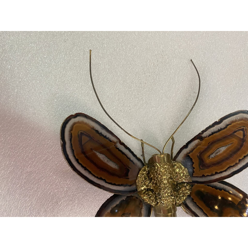 1970’ Applique Papillon en Bronze ou Laiton, Duval Brasseur Ou Isabelle Faure, 1 Ampoule, Ailes d’Agate | Biron 1970’ Applique Papillon en Bronze ou Laiton, Duval Brasseur Ou Isabelle Faure, 1 Ampoule, Ailes d’Agate
