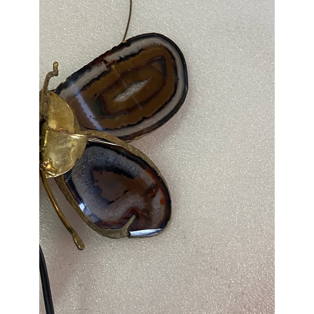 1970’ Applique Papillon en Bronze ou Laiton, Duval Brasseur Ou Isabelle Faure, 1 Ampoule, Ailes d’Agate | Biron 1970’ Applique Papillon en Bronze ou Laiton, Duval Brasseur Ou Isabelle Faure, 1 Ampoule, Ailes d’Agate