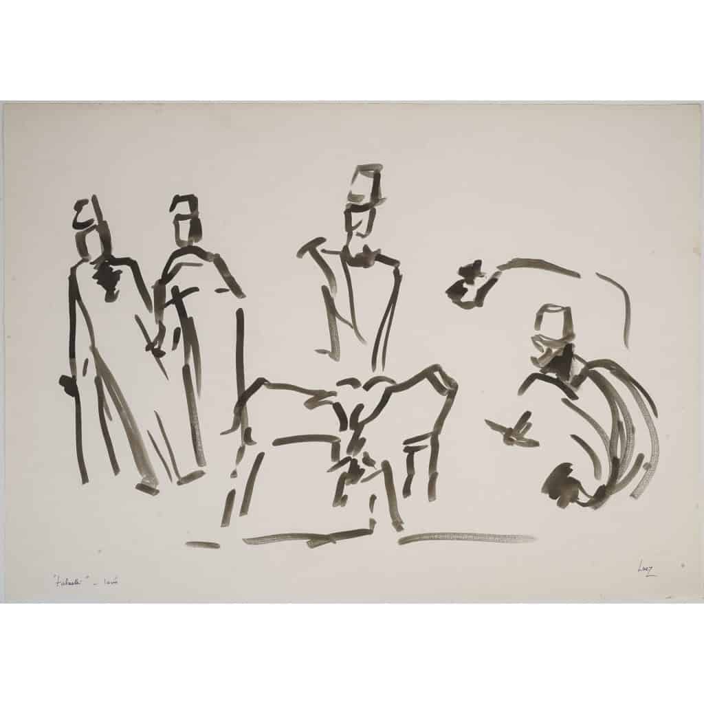 Dessin en lavis de l’artiste Evelyne Luez sur papier, XXème siècle. | Biron |||||||