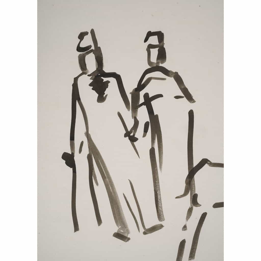 Dessin en lavis de l’artiste Evelyne Luez sur papier, XXème siècle. | Biron Dessin en lavis de l’artiste Evelyne Luez sur papier, XXème siècle.
