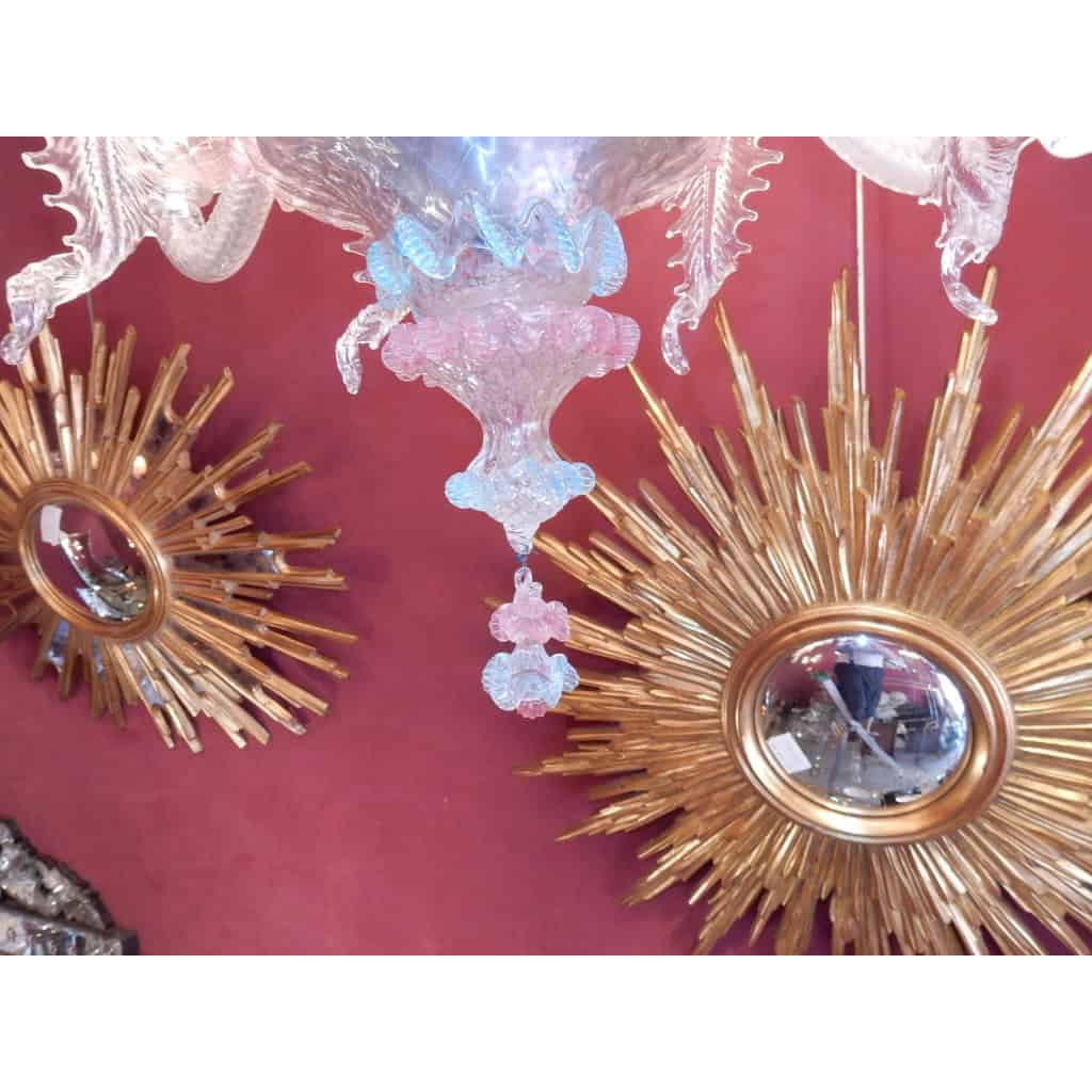 1970′ Lustre Murano Bleu et Rose | Biron 1970′ Lustre Murano Bleu et Rose