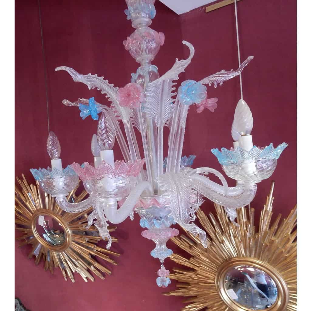 1970′ Lustre Murano Bleu et Rose | Biron 1970′ Lustre Murano Bleu et Rose