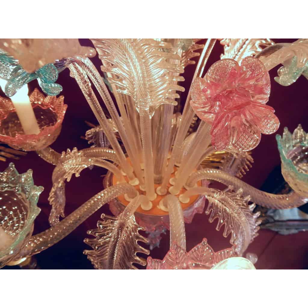 1970′ Lustre Murano Bleu et Rose | Biron 1970′ Lustre Murano Bleu et Rose