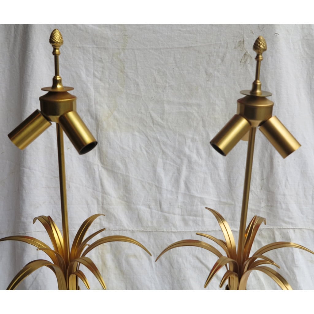 1950/70′ Paire de Lampes Opaline Blanche Style Charles