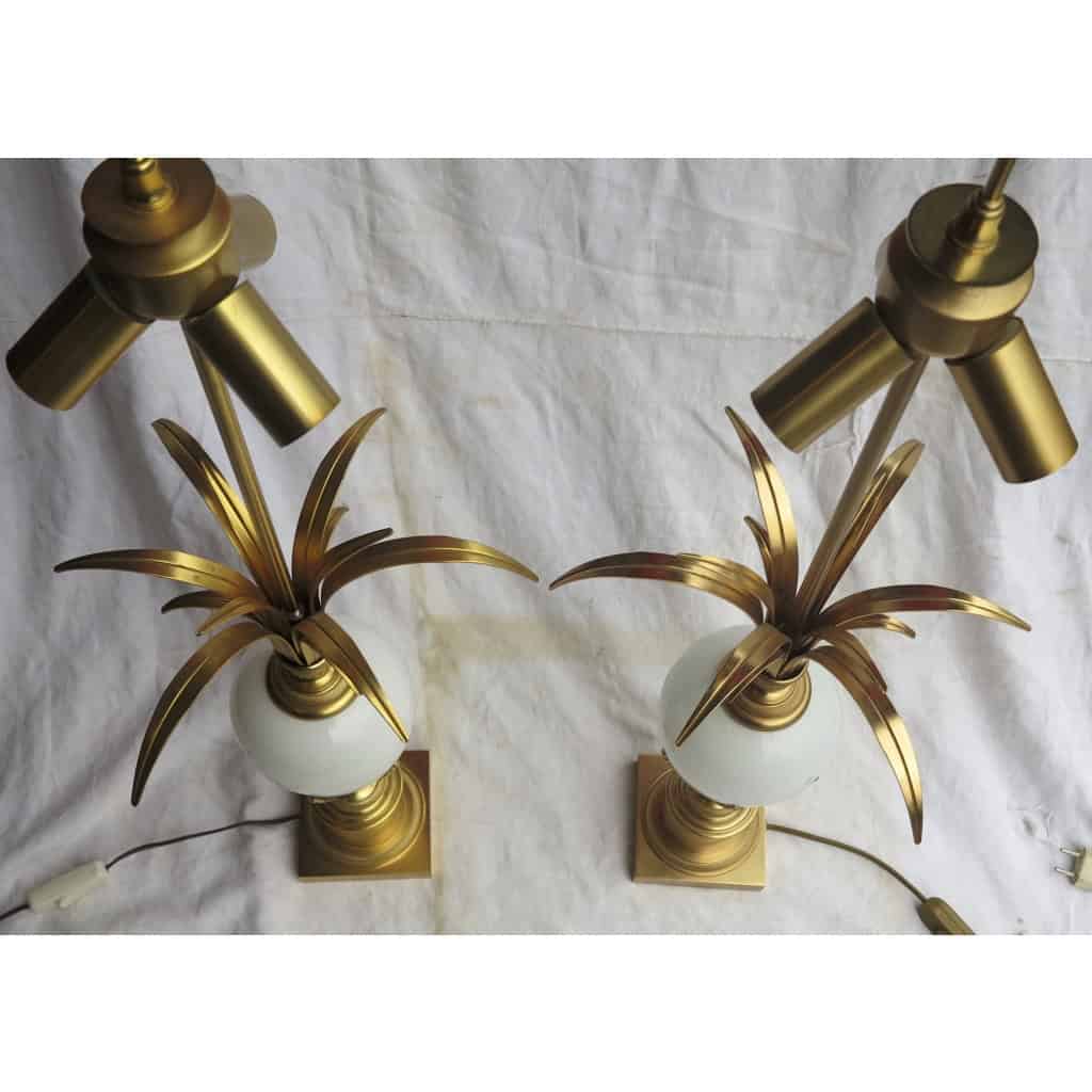 1950/70′ Paire de Lampes Opaline Blanche Style Charles