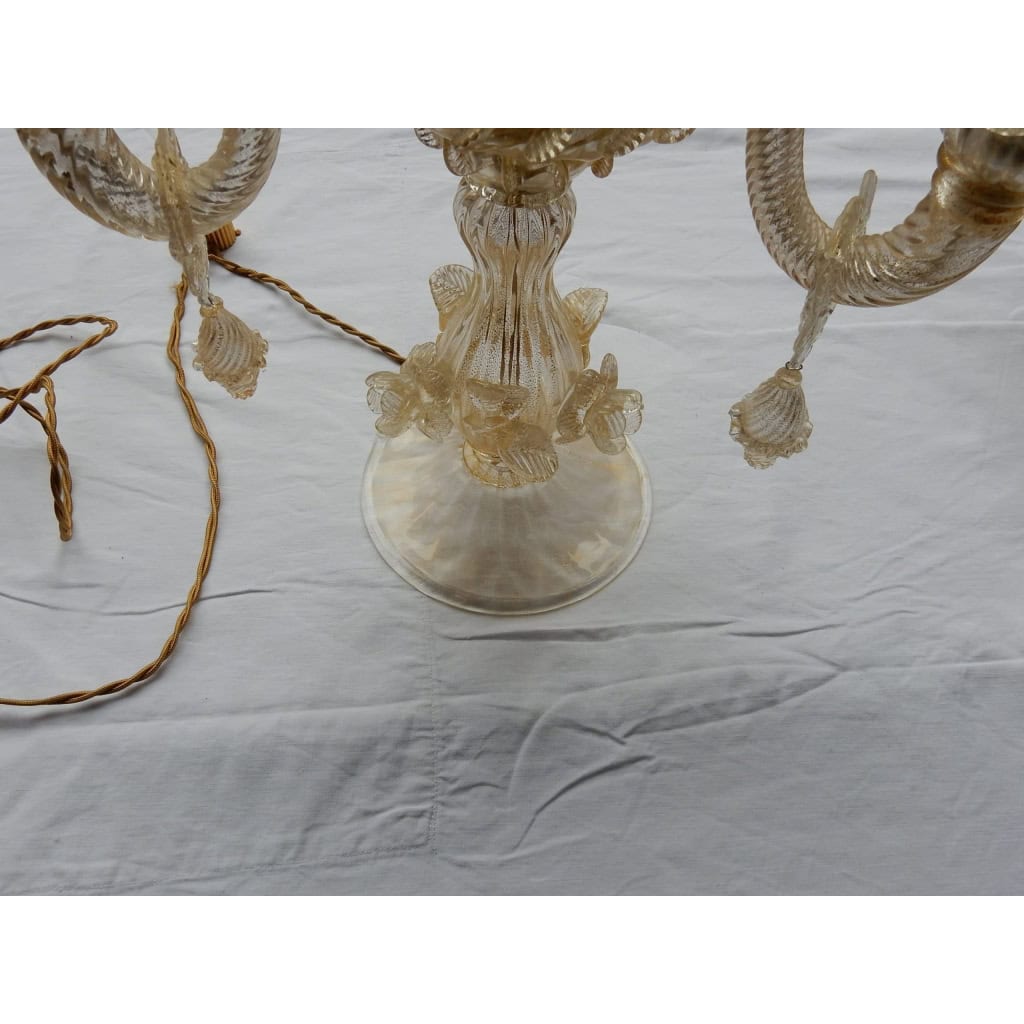 1950/70′ Chandelier en Cristal Murano à Feuilles d’Or | Biron 1950/70′ Chandelier en Cristal Murano à Feuilles d’Or