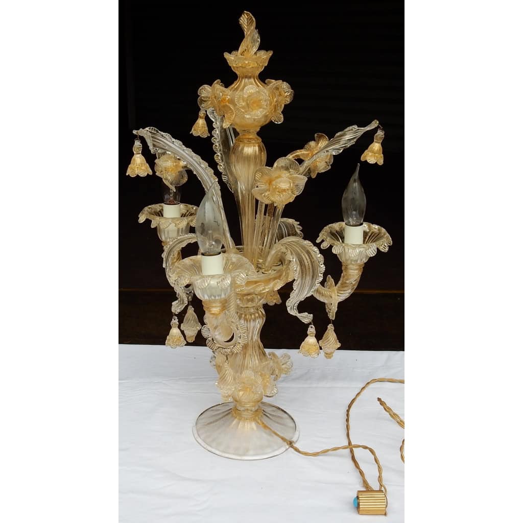 1950/70′ Chandelier en Cristal Murano à Feuilles d’Or | Biron 1950/70′ Chandelier en Cristal Murano à Feuilles d’Or