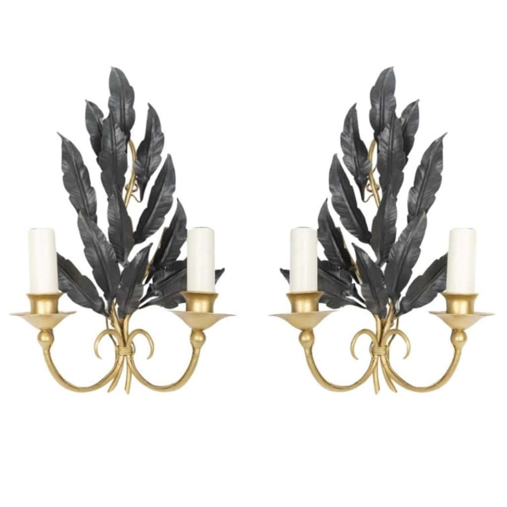 1960 Paire d’appliques « Feuille De Chêne » Maison Honoré | Biron |||||
