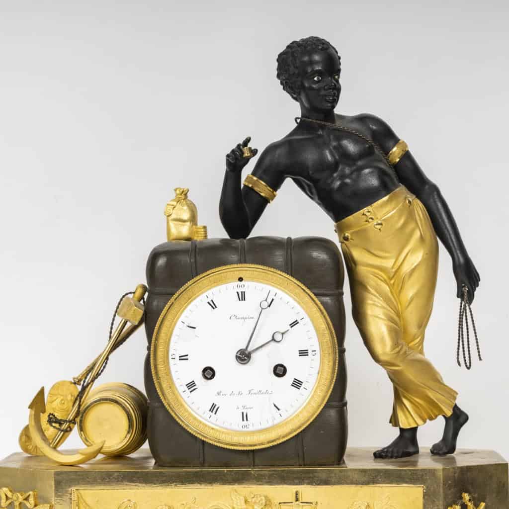 Pendule Au Matelot D’époque Empire, Dite « Au Nègre », Bronze Doré Et Bronze Patiné d’après Deverberie | Biron Pendule Au Matelot D’époque Empire, Dite « Au Nègre », Bronze Doré Et Bronze Patiné d’après Deverberie