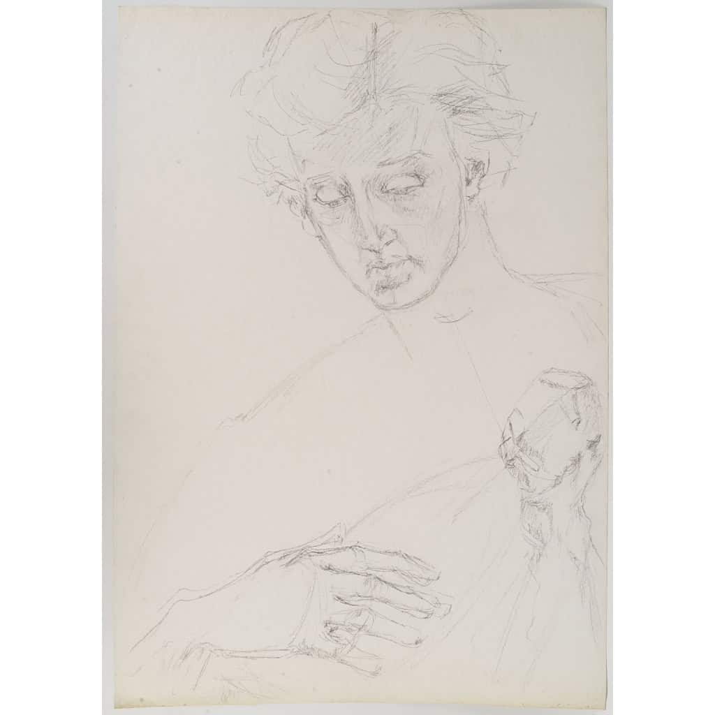 Dessin sur papier, dessin préparatoir, l’homme à la balalaïka, XXème siècle. | Biron |||||