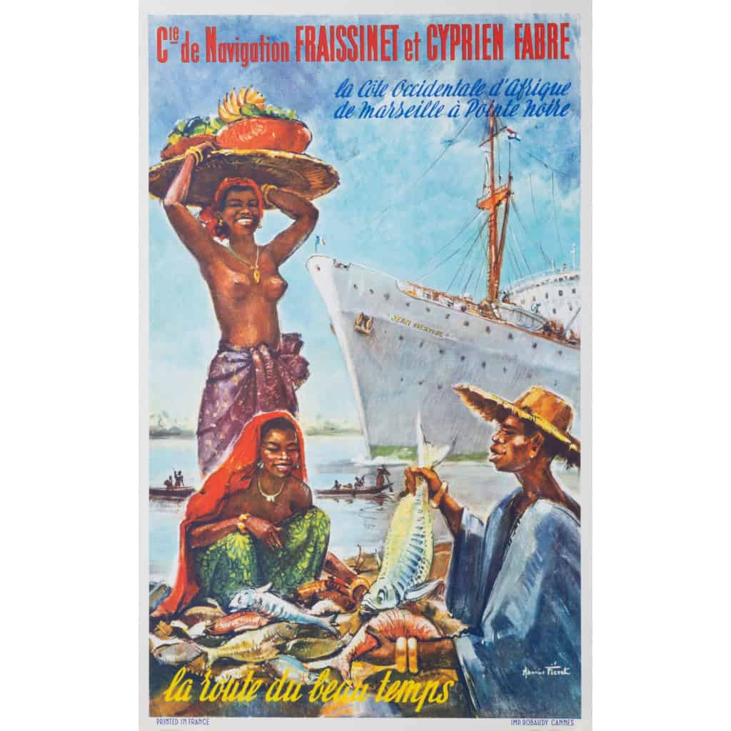 Affiche Originale, Fievet, Cie Navigation Fraissinet Cyprien Afrique Bateau 1960 | Biron ||