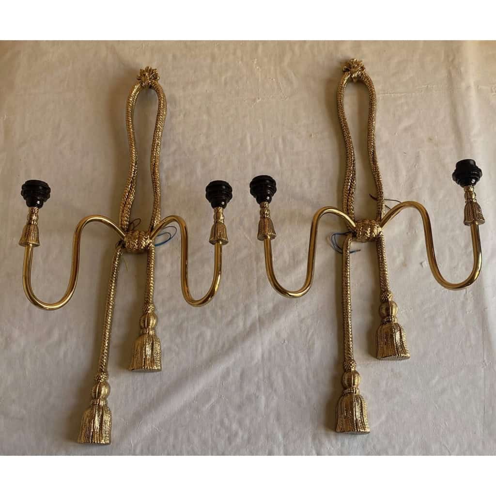 1970/80′ Paire D’Appliques En Bronze Doré Signées Valenti Decor Passementerie | Biron 1970/80′ Paire D’Appliques En Bronze Doré Signées Valenti Decor Passementerie