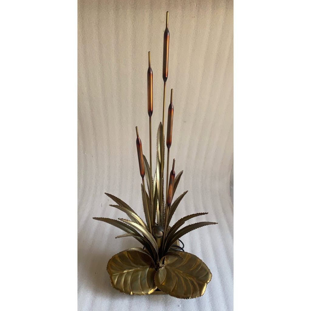 1970′ Lampe aux Roseaux Style Maison Jansen Laiton